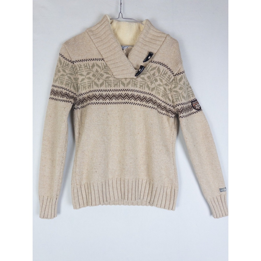 The North Face Womens M Ivory Fair Isle Shawl Neck Knit Pullover Gorpcore